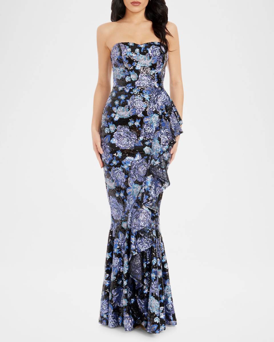 Paris Strapless Floral Sequin Mermaid Gown